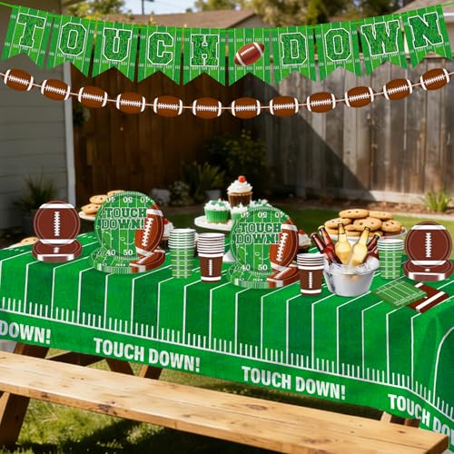 Football Party Decorations Football Party Supplies Dinner Plates Napkins Cups Banner Touchdown Tablecloth for Football Birthday Game Day Tailgate Decorations Serve 24 - Image 4
