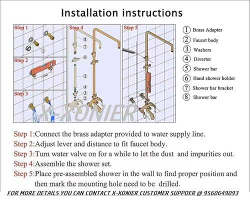 Image of X-XONIER Luxury Shower System, 3-in-1, Dazzling Large Overhead RainFall and 3 Way Multifunction Hand Held shower, Hot and Cold Mixer set, Mixer Hidden Tub Spout, (black)