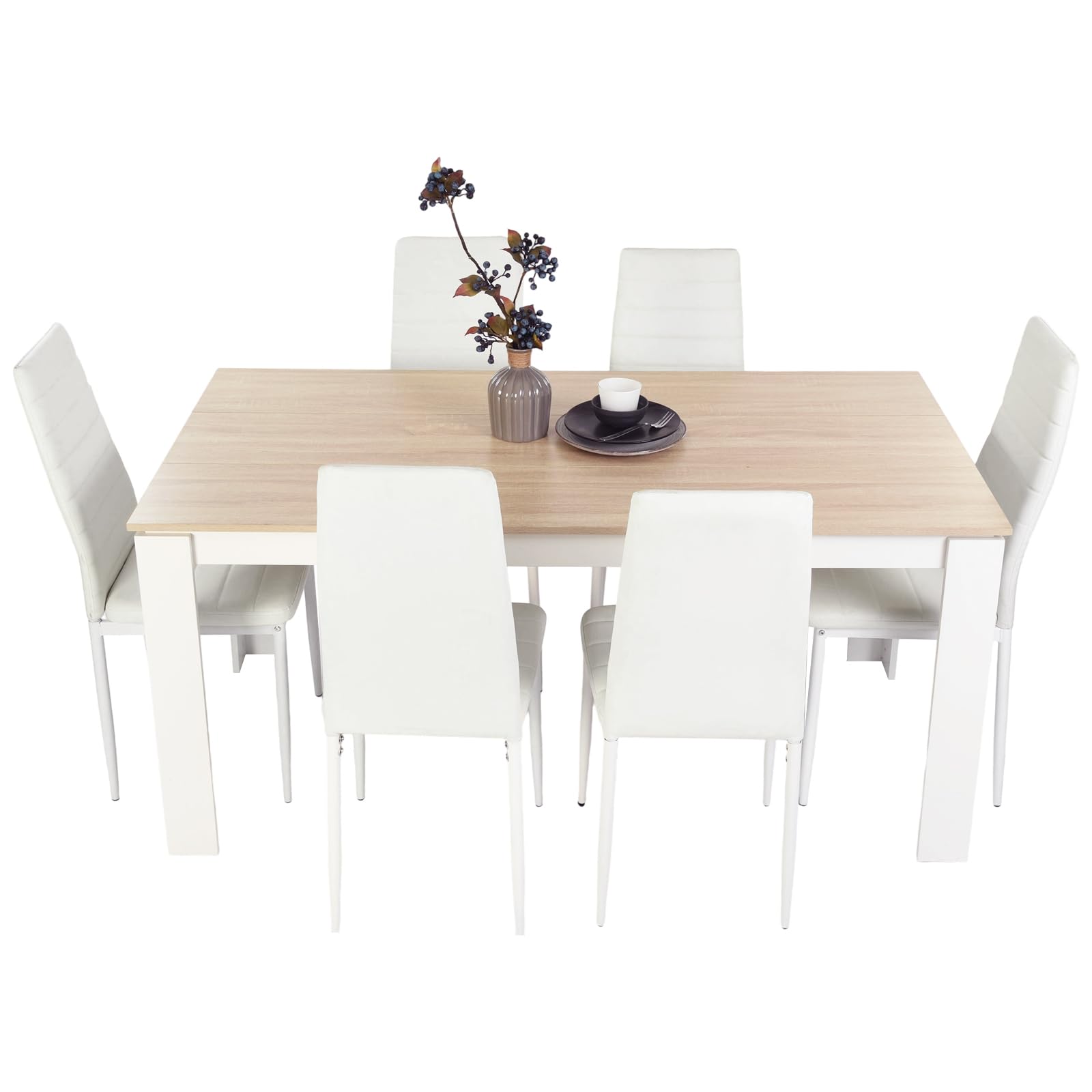 Esstisch, Esszimmertisch Holztisch für Küche, Großer Tisch, 160x80x75cm, Eiche und Weiß