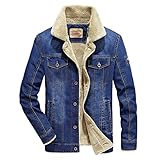 Hatop Men's Denim Jacket Lapel Plus Velvet Button Long Sleeve Tops Thick Coat Casual Slim Fit Cardigan