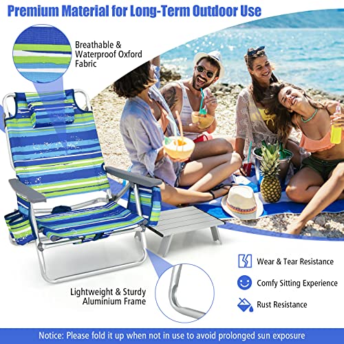 Image of Tangkula Backpack Beach Chair with Table, 5-Position Lay Flat Beach Chairs with Cooler Bag, 2 Cup Holders, Towel Bar, Lightweight Low Folding Beach Chair with Backpack Straps