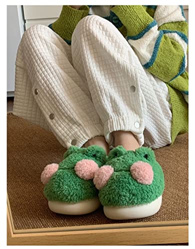 Frog Fuzzy Slippers Y2K Kawaii Cottagecore Dorm Slipper Gyaru Cute Fluffy Plush Cozy House Slipper Preppy Furry Shoes (Green,7.5)3
