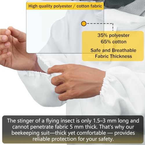 Bee Suits for Men Women Sting Proof with Round Veil, Sting-Proof Full Body Protection Beekeeping Suit with Glove (L) — view 6