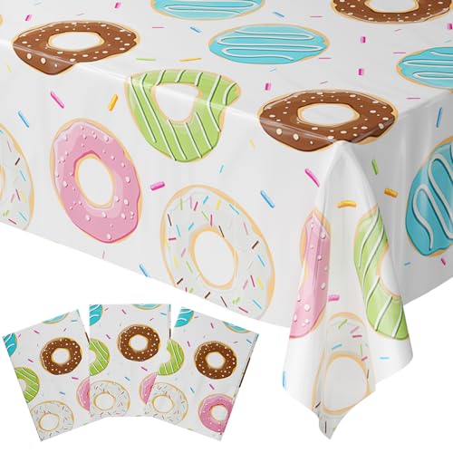 Image of Blue Orchards Donut Table Covers (Pack of 3) - 54 inchx108 inch XL - Birthday Decorations, Donut Table Covers, Donut Tablecloth, Donut Themed, Donut Grow Up Too Fast Party