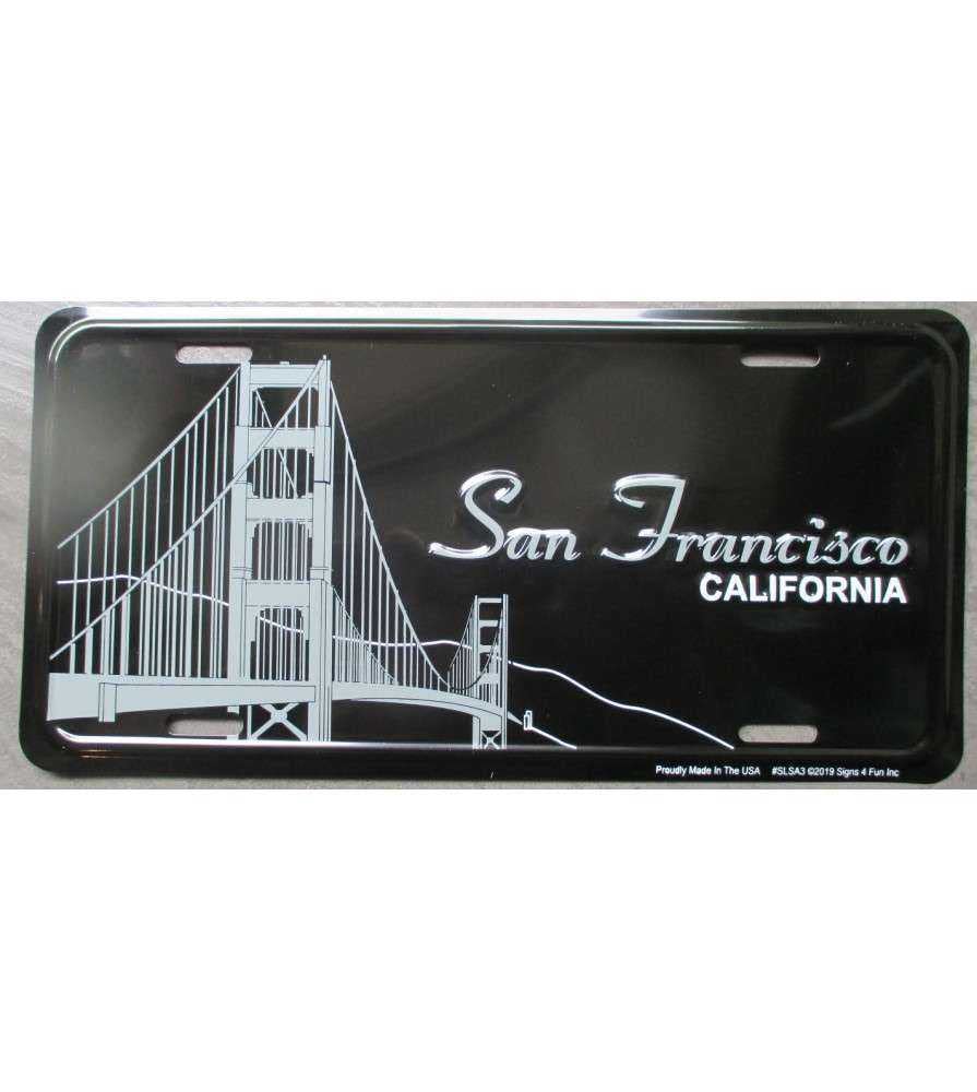 license plate black San Francisco Bridge California Deco USA in relief license plate