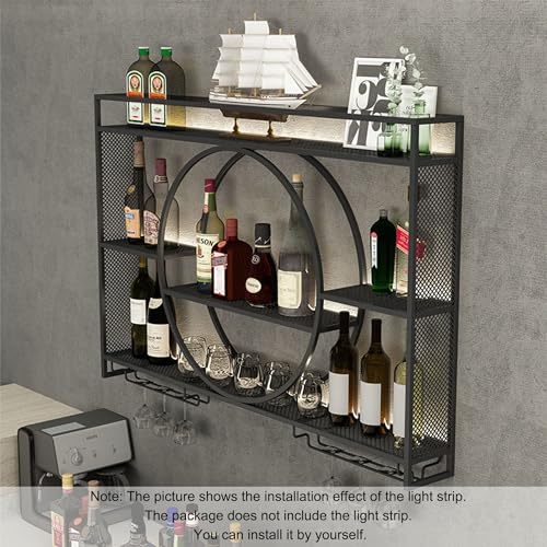 Étagère à bouteilles murale avec support de verre suspendu pour mini-bar chic - 3