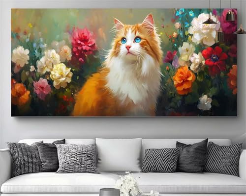 Fleur diamond painting chat 5D pour enfant et débutant avec canevas broderie 30x60cm