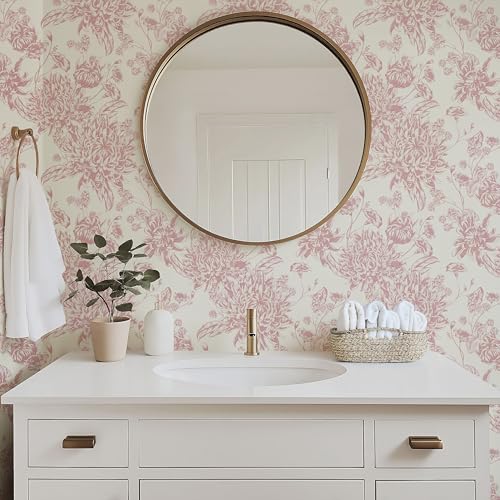 RollsRolla Pink Floral Toile Peel and Stick Wallpaper - Chinoiserie