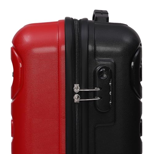 Image of Yayavar Tokyo Textured ABS Hard-Sided Suitcase Bag - 35L| Dual Color Trolley with 4 Spinner Wheels, Number Lock, Water Resistant | Luggage Bag for Travel (Red & Black, 56cm, Small)