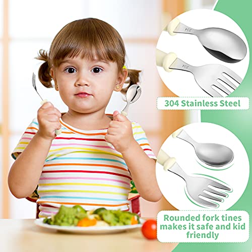 Image of Patelai 9 Pcs Toddler Utensils Fork Spoon with Case,White, Rose Red, Blue | Stainless Steel Kids Silverware Set, BPA Free, Children Silverware, for School Lunchbox Daycare, Dishwasher Safe Cutlery
