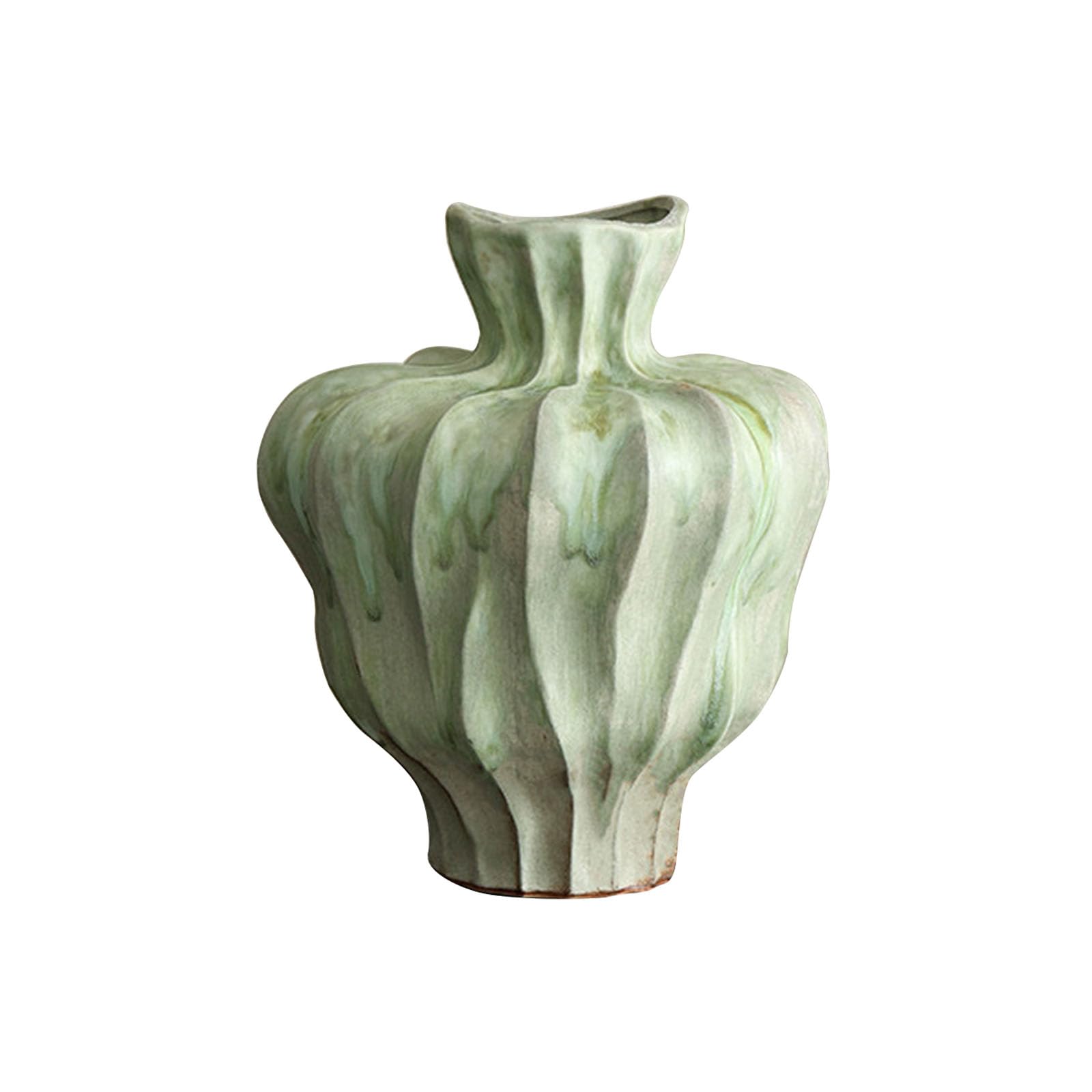 Nzzkoides Green A Home Art Vase, Creative Green Vintage Vase, Ornament For Living Room, Bedroom, Study Room, Shelf, Hotel, Farmhouse, Ceramic, Irregular Shape(Size:25 * 25 * 30Cm,Color:green A)