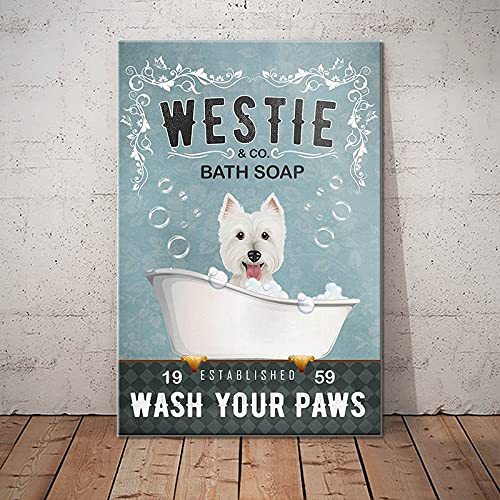 Westie Dog Bath Soap Company Wash Your Paws Funny For Bathroom Poster For Home Cafe Bar Garage Metal Sign 8X12 Inches