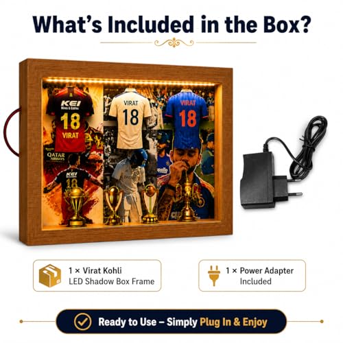 Image of #18 Cricket Jersey Shadow Box Frame with LED Light | RCB Cricket Fan Gift | Sports Display Box for Gaming Room & Bedroom Decor | Cricket Gifts for Men (Virat Kohli)
