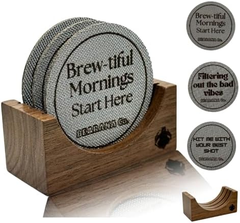 Coffee Espresso Puck Screen 51mm (3 PACK) + Wooden Stand – 1.7 mm...