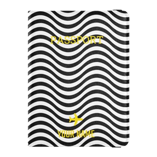 custom Leather Passport Holder Covers Case Personalized Lightweight Case per Women Men Badge ID Vaccine Card Wallet Travel Geometric Wave