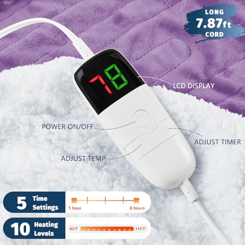 BOMOVA Heated Electric Throw Blanket - 50" x 60" Heating Blanket with 10 Heating Levels & 8 Hours Auto Off, Warm Flannel Blanket with Over-Heat Protection, for Women, ETL & FCC Certified
