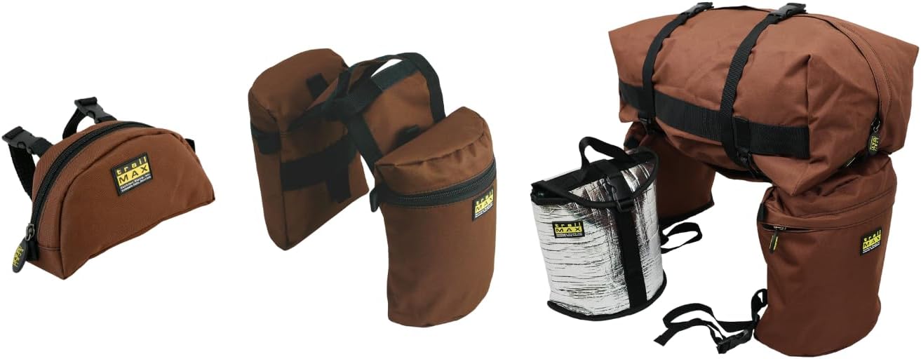 TrailMax Large Saddle Bag Bundle; Pommel Pocket, Horn Bags and Saddle Bags w/Detachable Cantle Package; Bundle of Large Horse Saddle Bags; Pommel, Horn, and Saddle Bag Set; Brown