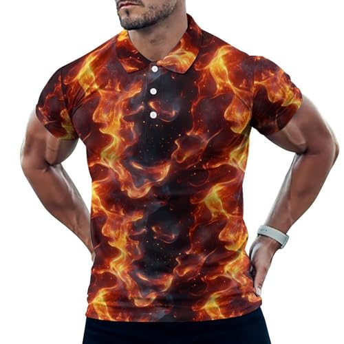 Polo de golf pour homme motif flamme rouge t-shirt de sport manches courtes coupe sèche