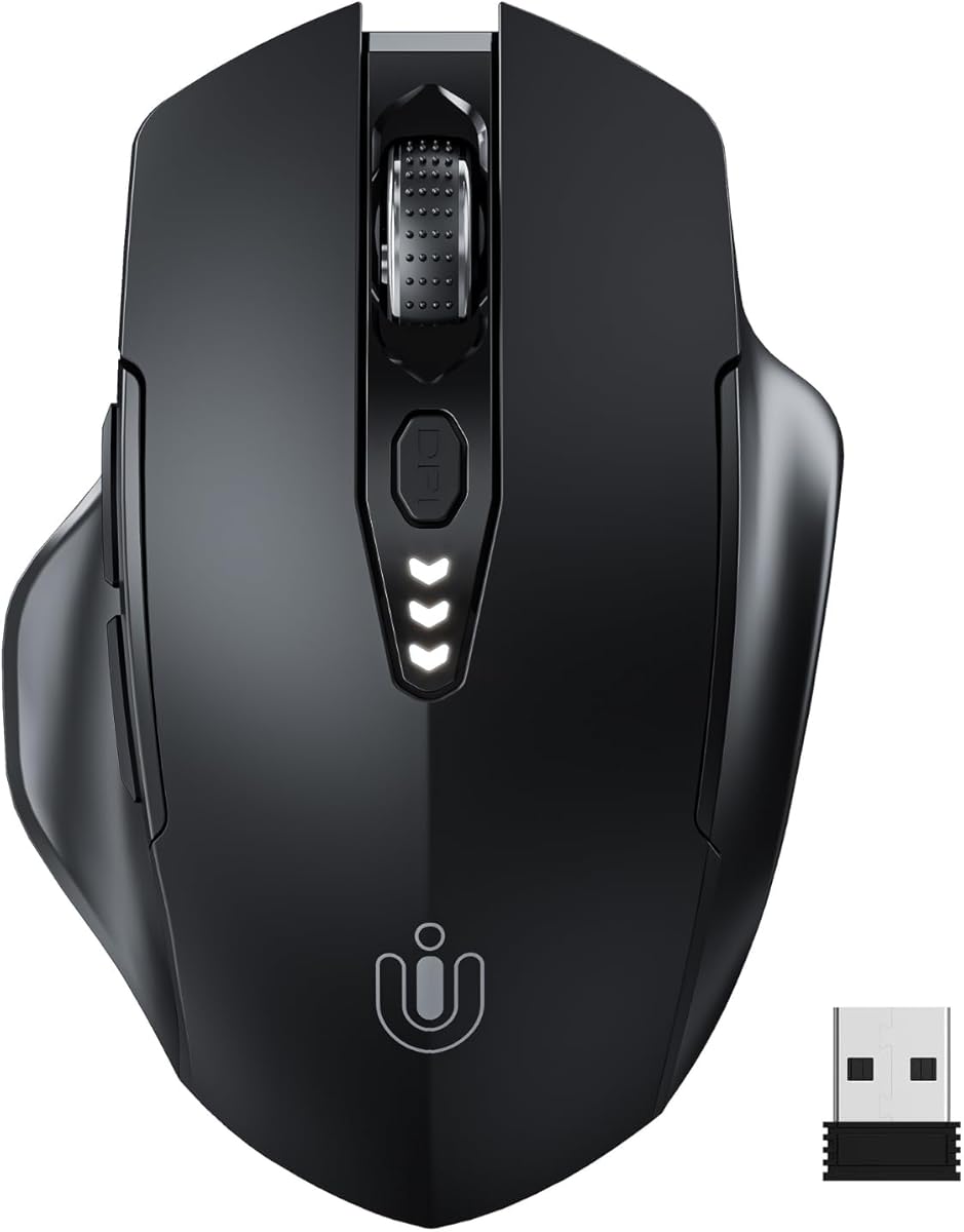 Wireless Mouse,[Upgraded] 2.4GHz Rechargeable Mouse(Battery Level Visible) Ergonomic Computer Mouse,4 Levels DPI, Wireless Mouse for Laptop PC Computer(Matte Black)