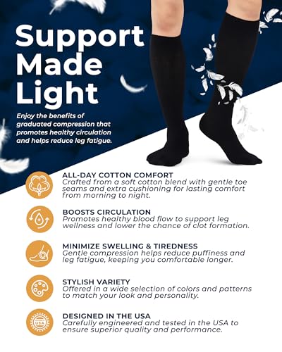 Image of Pembrook Cotton Light Compression Socks for Women & Men - 3 Pairs | 8-15 mmHg Comfort Compression Socks for Men & Women