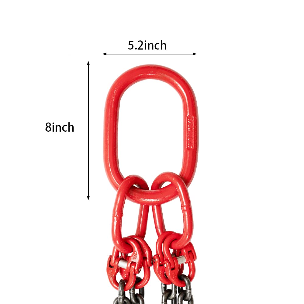Catena per gru T8, resistente all'usura, catena di arresto della catena, gancio a forcella per gru, diametro 8 mm, con portata, catena di sollevamento a quattro zampe da 1,5 m, catena a 4 fili,