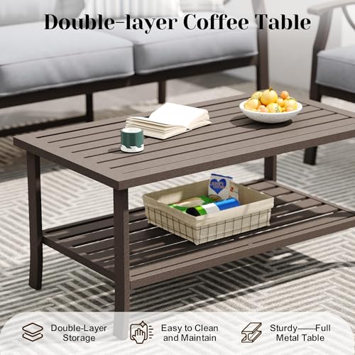 Image of FansaFurn 3 Seats Outdoor Patio Furniture Set, Outdoor Metal Sectional Furniture with Cushions, Outdoor Conversation Set with Coffee Table for Deck, Balcony, Backyard, Garden, Grey
