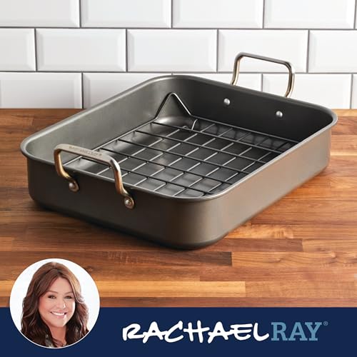 Rachael Ray Bakeware Nonstick Roaster/Roasting Pan with Reversible Rack, 16.5 Inch x 13.5 Inch, Gray by Rachael Ray - Image 7