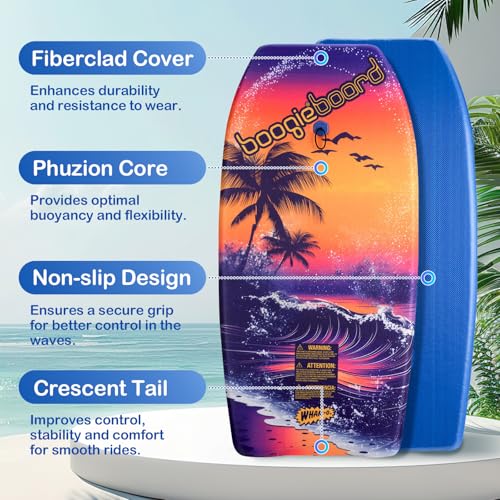 Wham-O Boogie Boards 2 Pack, 37\" Body Board for Beach, Lightweight Bodyboard with Wrist Leash for Beginners Kids and Adults – Beach