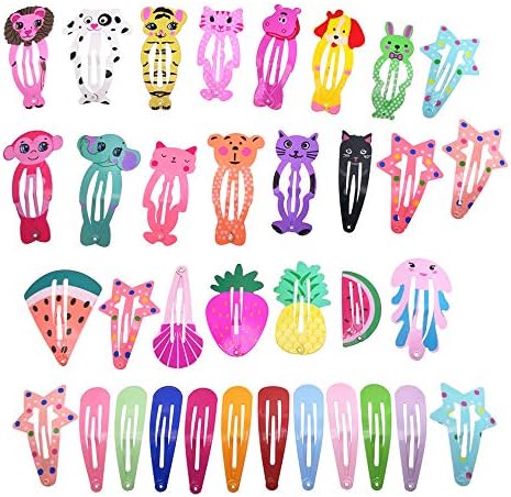 35 Pcs Animal Pattern Print Metal Snap Hair Clips For Girls Hair Accessories