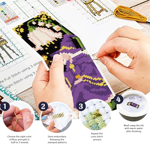 Image of ACRNIGHEET 6PCS Cross Stitch Bookmark Kit for Beginner Fairy Tale Stamped Cross Stitch Kits Needlepoint Kit for Adults DIY Tassel Embroidery Bookmark Kits with Instructions Craft Gift 8.5 inchx3 inch 11CT