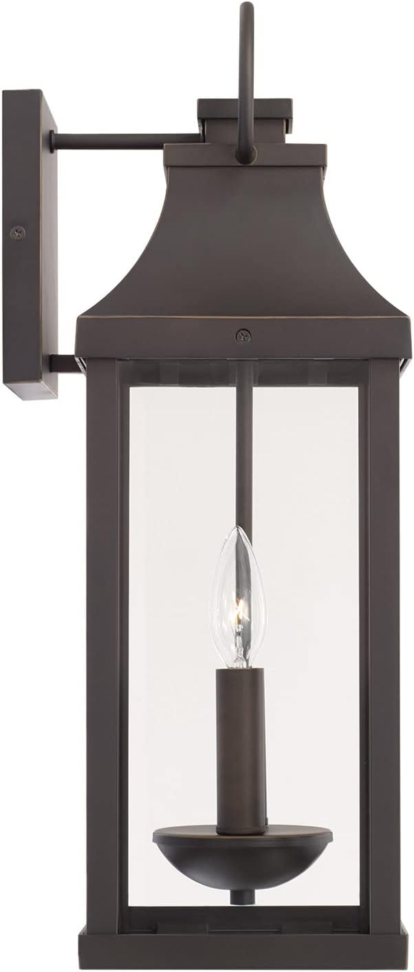 Capital Lighting 946421OZ Bradford Clear Glass Outdoor Wall Lantern, 2-Light 120 Total Watts, 21" H x 7" W, Oiled Bronze