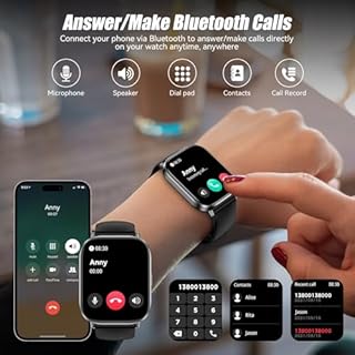 ganopterygon Smart Watch, 2.01" HD Touchscreen Fitness Watch, Bluetooth Calls, 120 Sports Modes Activity Tracker, 24/7 Heart Rate & Sleep Monitor, IP67 Waterproof, iOS Android Compatible (Black)