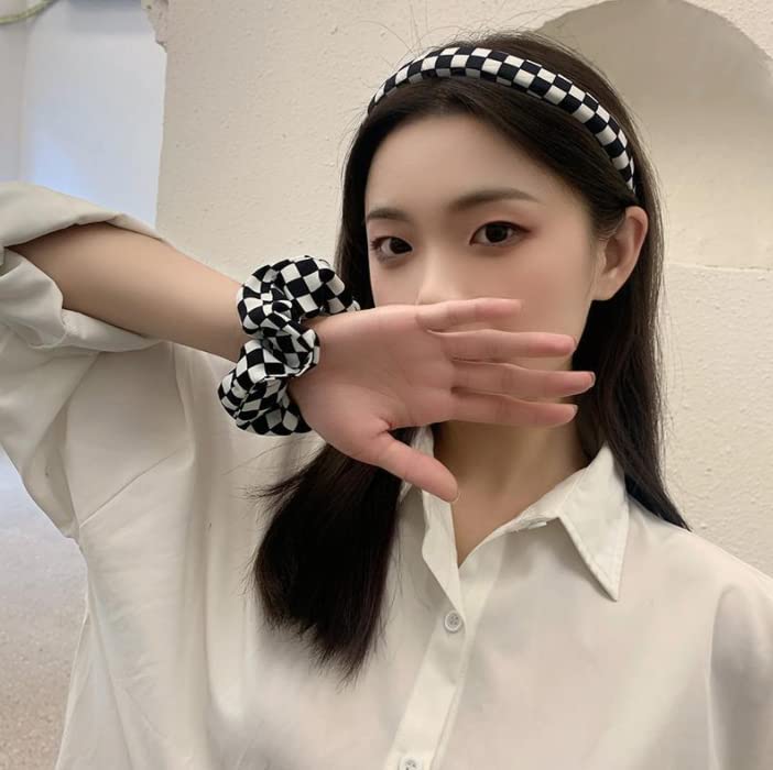 Miniatura 4 de Duehut Diademas de tablero de ajedrez en blanco y negro, diadema acolchada a cuadros para mujeres y niñas, accesorios para el cabello para fiestas