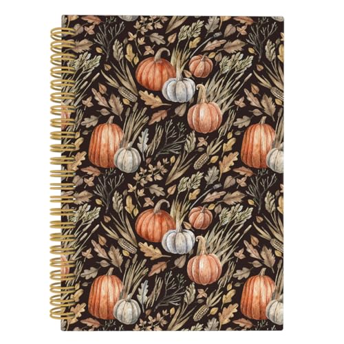 Journal d'automne à spirale citrouille 14x21cm | Carnet de notes vintage 164 pages lignées