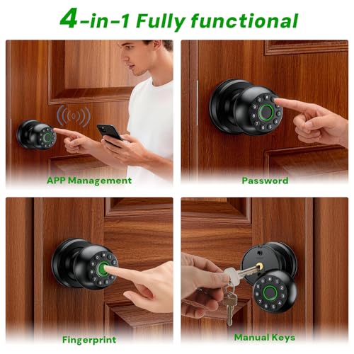Smart Door Lock, Fingerprint Door Lock 4 in 1 Keypad App/Key, Free Passage Mode + Auto-Lock + Anti-Peep Password + Temporary Passwords, Keyless Smart Lock for Bedroom Home Office Apartment - Image 3