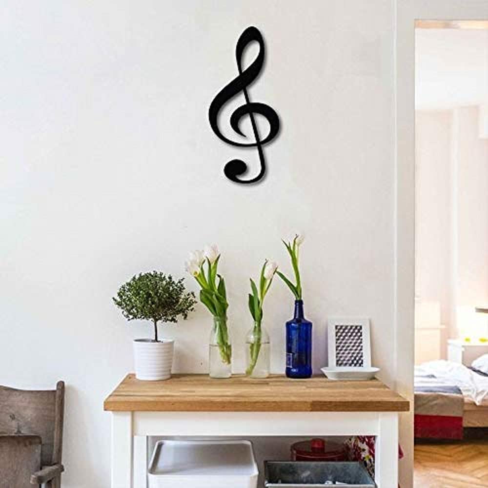 Lasaani Music Symbol stickable ACP Plaque Painted Cutout Home Decor Wall Art for Living Room |Wall Piece for Decoration | (Glossy Black)