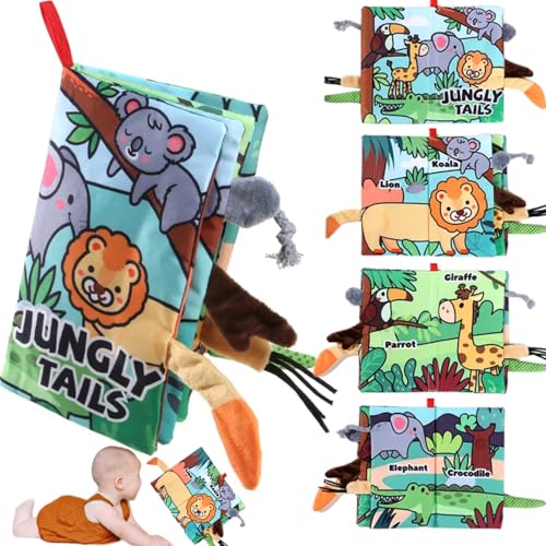 Image of chochumy Soft Baby Books, Tummy Time Cloth Toys 0-6 Months Touch Feel Sensory Book Jungle Tails for Babies Girls 6 to 12 Month 0-3-4-5-6-7-8-9, Newborn Infant Boy Christmas Toy Gifts Stocking Stuffers