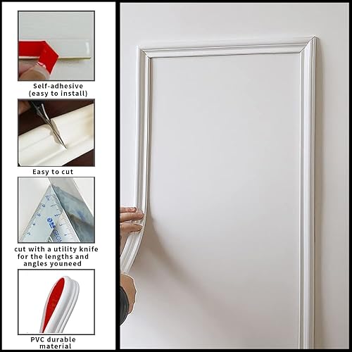 Miniatura 4 de Moldura flexible autoadhesiva para borde de azulejos, moldura de pared para techo de esquina, suelo, zócalo, encimera, marco de decoración de 98