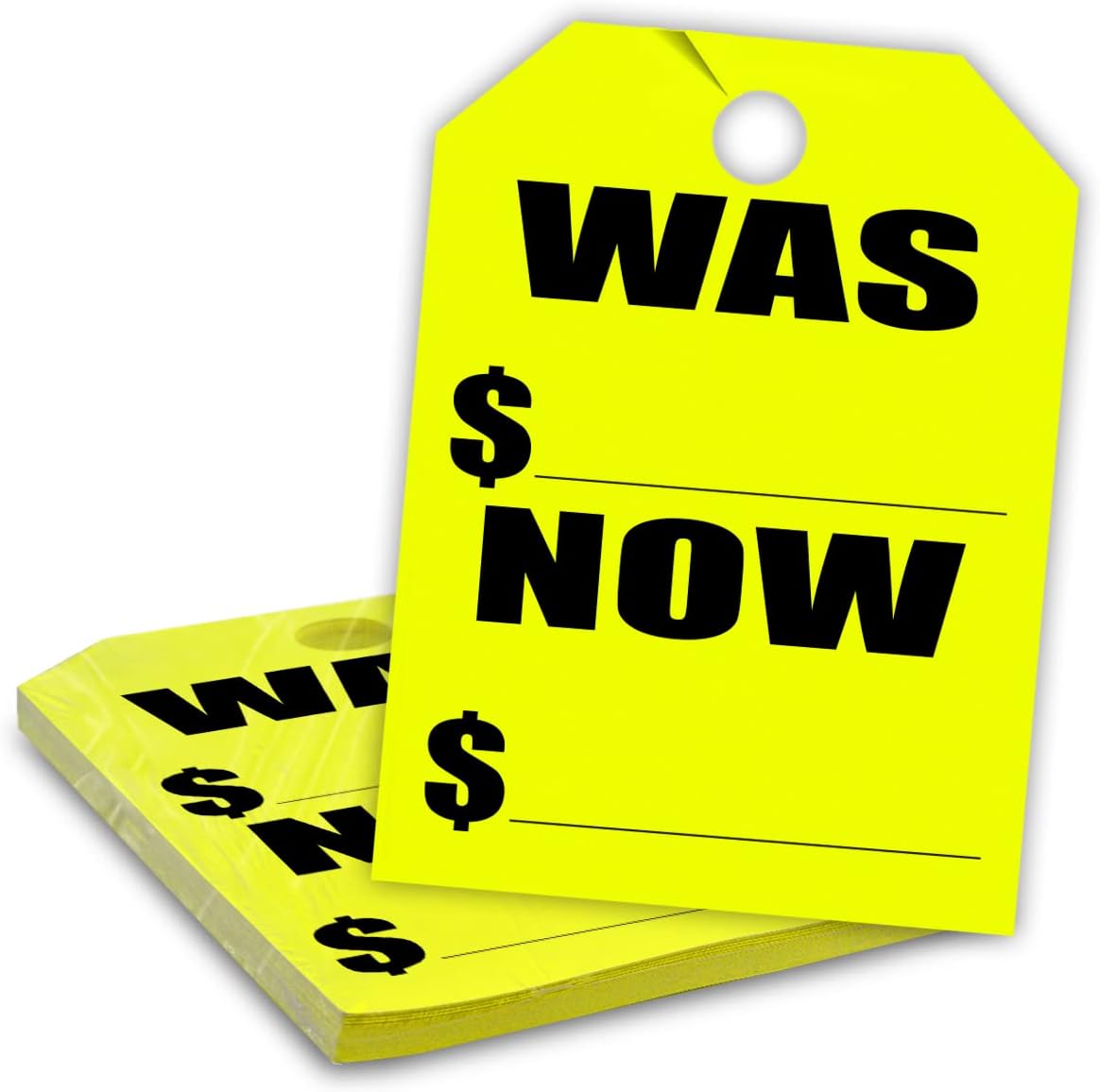 Versa-Tags Car Mirror Hang Tags - 8.5" x 11.5", Slogan-was/Now, Pack of 50, Perfect for Auto Dealership Supplies & Car Lots Fluorescent Yellow Color