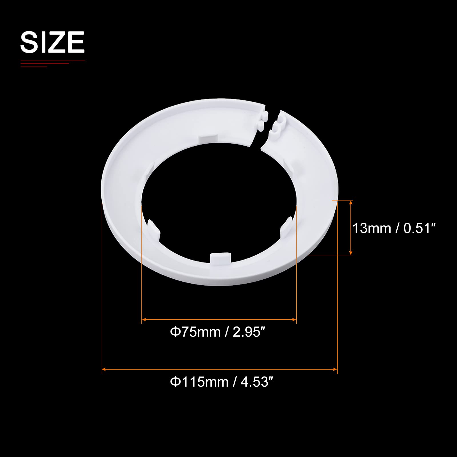 DTGN 115x13mm(DxT) Pipe Cover Decoration - 4Pack - Good for Bathroom Kitchen 75mm Dia Pipe - PP Plastic Escutcheon - White - Image 2