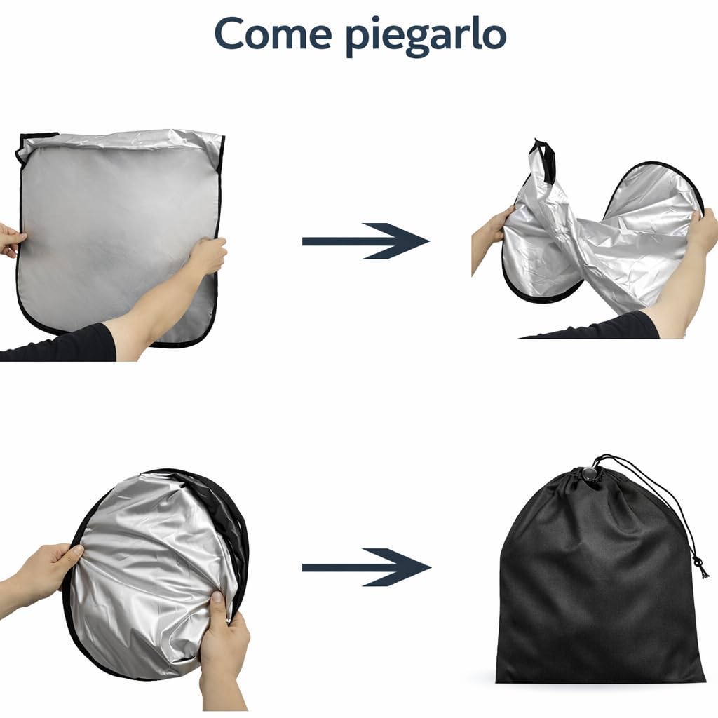 Parasole Auto Parabrezza – Parasole Pieghevole Universale, Protezione UV, Anti Calore, Tendina Parasole Interna per Tutti i Veicoli (145×80 cm)