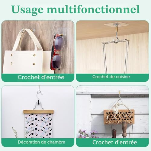 FuxFuis 10 Pièces Crochets de Plafond Autocollant Crochet Plafond Sans Percer Transparent Crochet Plafond pour Plantes à Suspension Crochet de Plafond Autocollant pour Cuisines, Salles de Bain, Maison – vue 7