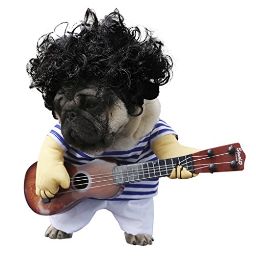 S-Lifeeling Pet Guitar Costume Dog Costumes Guitarist Player Ourfits for Halloween Christmas Cosplay Party Funny Cat Clothes
