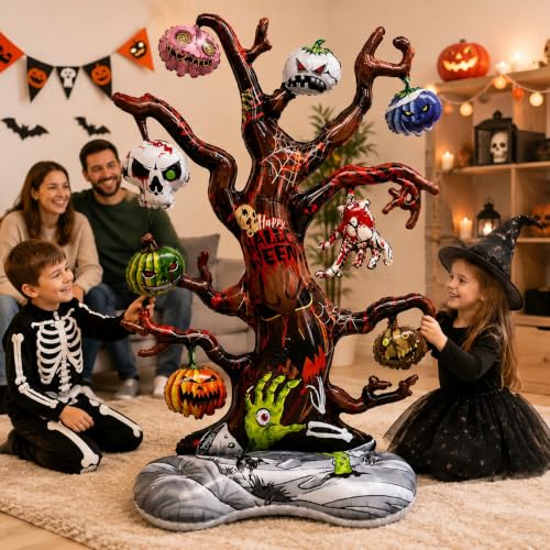 Image of AMFIN Halloween Haunted Tree Pumpkin Skull Foil Balloon Decoration