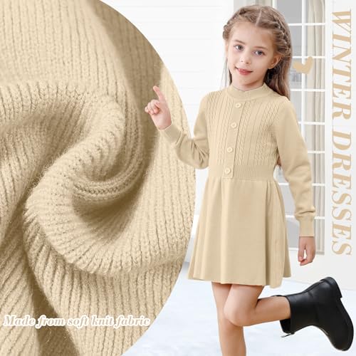 Toddler Baby Girl Sweater Dress Long Sleeve Girls Christmas Knitted Button Front Dress Fall Winter2