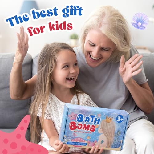 Litinliv 6Stk Badebomben für Kinder mit Überraschung im Inneren, Bio Natürliches Badebomben mit Meerjungfrau Armbänder Schmuck,Bubble Badebomben Kit für Mädchen Kinder Geburtstag Weihnachten
