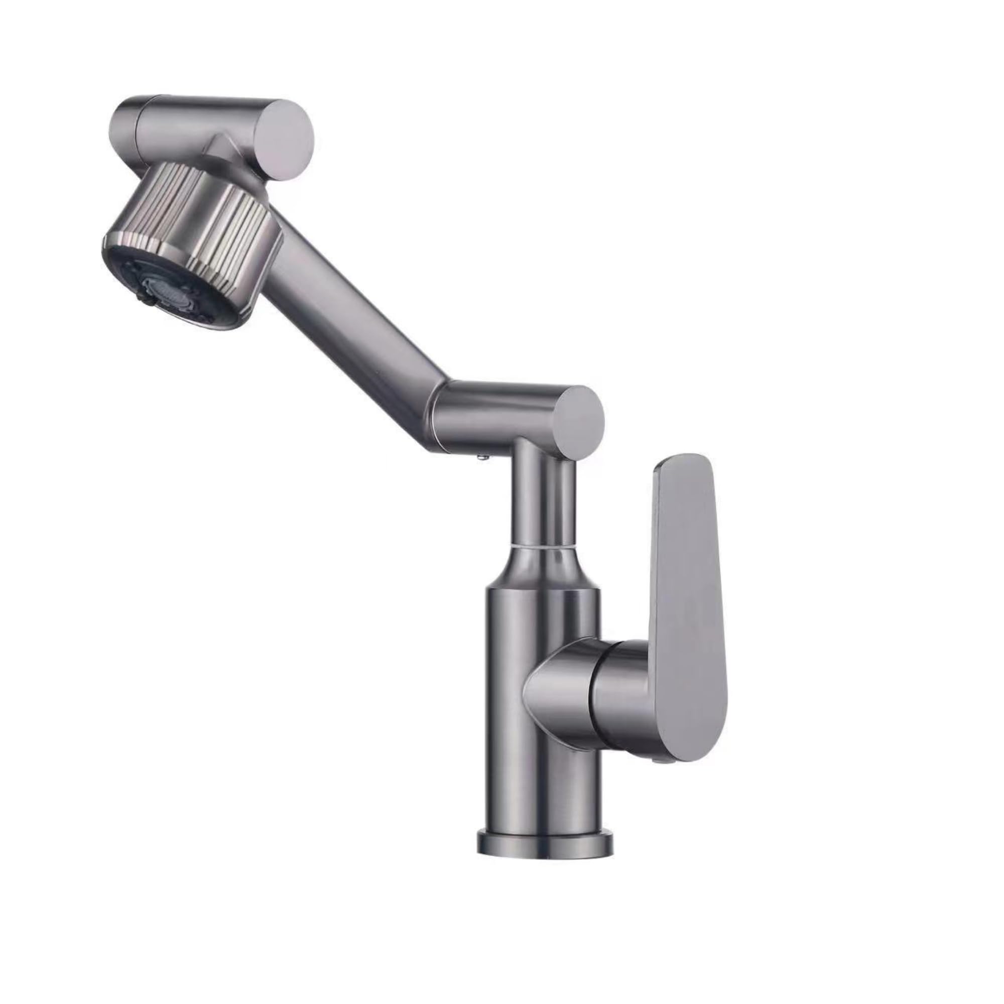 027 Rubinetto girevole per lavabo, monocomando, placcatura in acqua spazzolata, acciaio inossidabile, tonalità grigio, lunghezza tubo di ingresso/uscita 70 cm