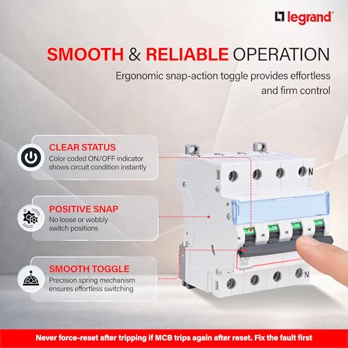 Image of Legrand DX 6A TPN MCB C Curve 10kA | 3-Phase + Neutral Miniature Circuit Breaker | ISI Marked IS /IEC 60898-1 | Overload & Short Circuit Protection for Residence, Industrial & Commercial Use