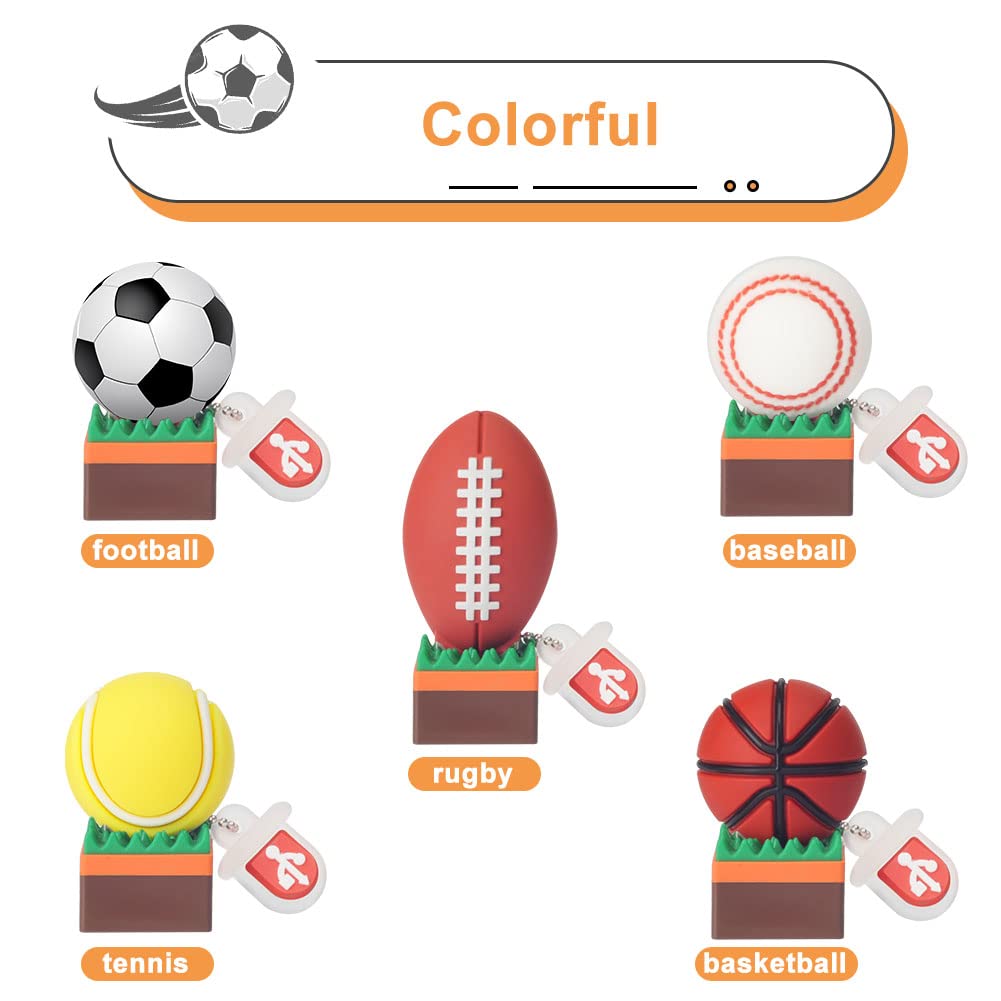 32GB*5 USB Chiavette Usb Flash Drive, Penna Usb Pendrive Tennis/Baseball/Soccer/Basketball/Rugby in Silicone, famiglia del bambino(32GB*5,Tennis/Baseball/Soccer/Basketball/Rugby)