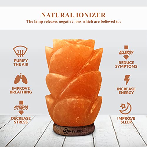 Nevlers Rose Shape Pink Himalayan Salt Lamp With Beautiful Wood Base -Hand Crafted Salt Rock Lamp | Himalayan Pink Salt Lamp Includes Dimmer And Light Bulb| Pink Himalayan Salt Lamps For Home & Office #TOP3